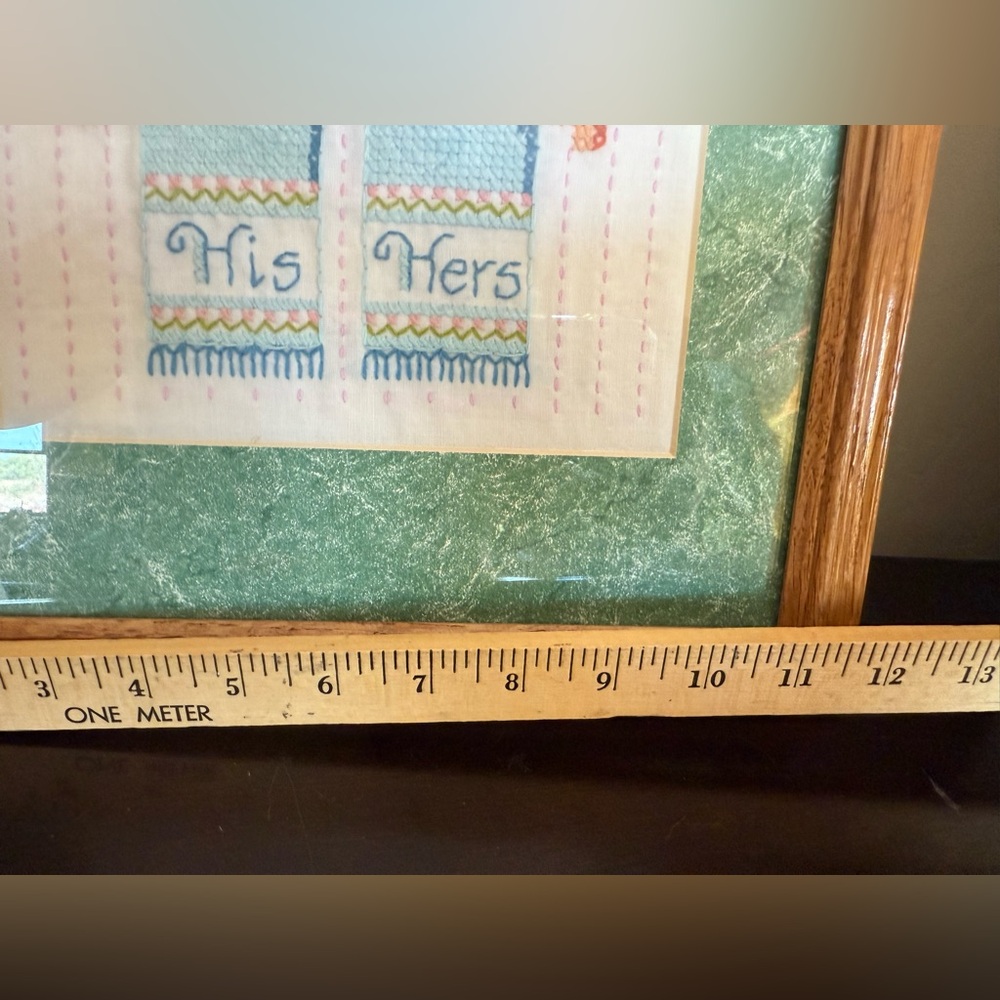 Vintage Cross-Stitch His & Hers Framed Needlepoint 15x12” Estate cottage core - Picture 6 of 9